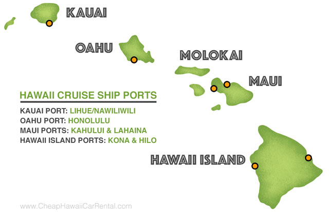 Map of cruise ship ports in Hawaii